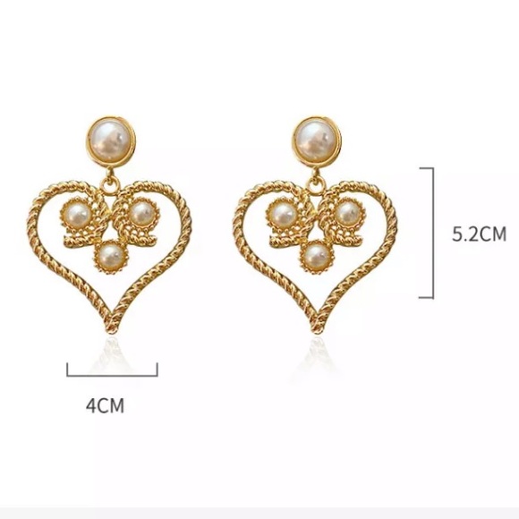Trendy Gold Tone Heart Statement Drop Earrings - Picture 5 of 5